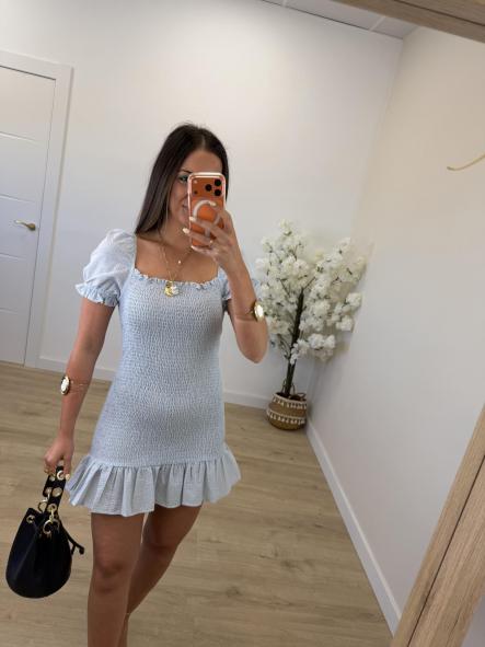 Vestido Fruncido Celeste