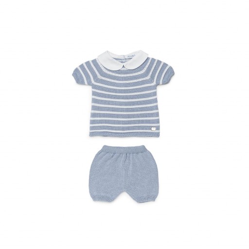 CONJUNTO 2 PIEZAS PANTALON PUNTO RAYADO AZUL CIELO BLANCO TALLA 3MESES JULIANA [0]