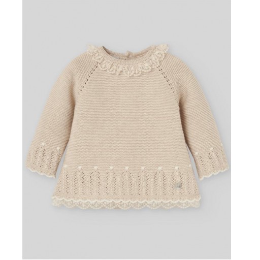 CONJUNTO JUBON Y POLAINA ALG/CASH  ALEGRIA AVENA CRUDO TALLA 1 MES