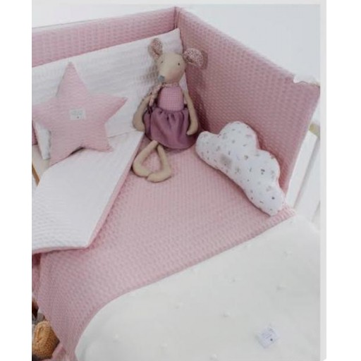 COLCHA Y PROTECTOR CUNA 60X120 MENCIA ROSA Y BLANCO
