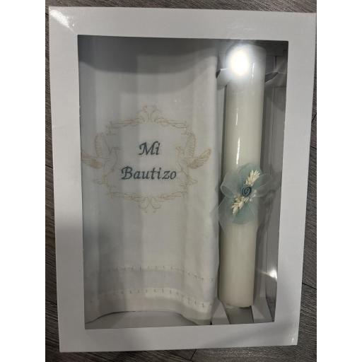 Conjunto paño y vela bautizo 