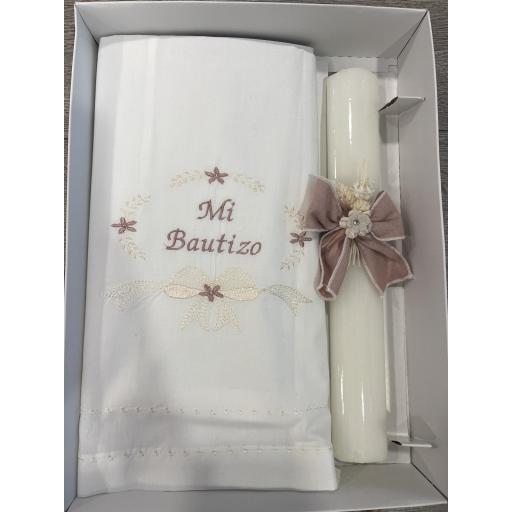 Conjunto vela y paño bautizo 