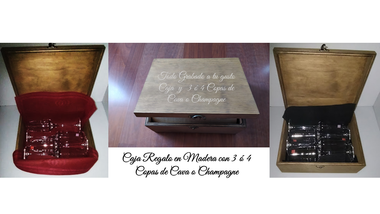 Copas de Champagne o Cava personalizadas en caja de regalo de madera