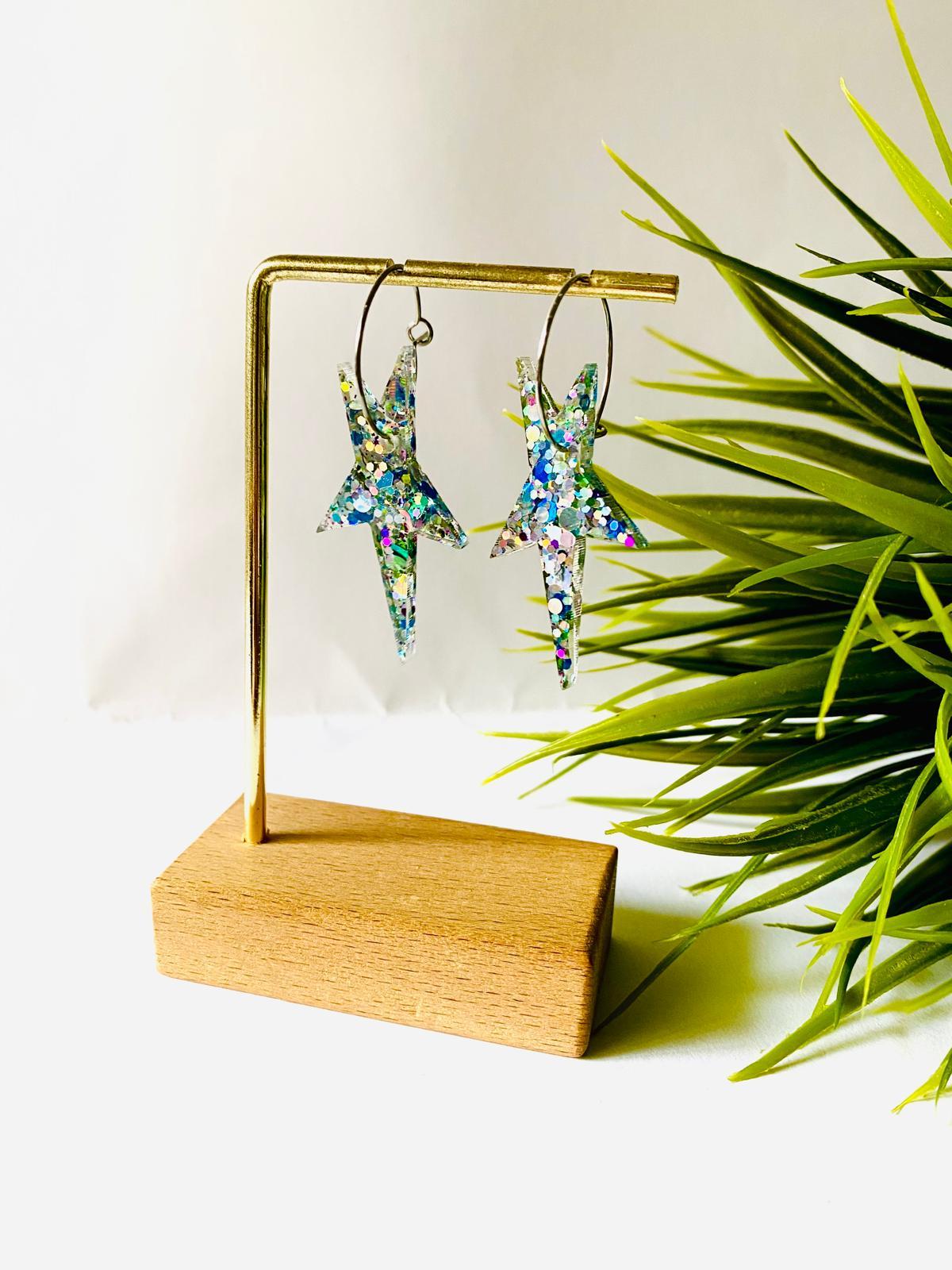 Pendientes Estrella Glitter Plata Lady Cactus