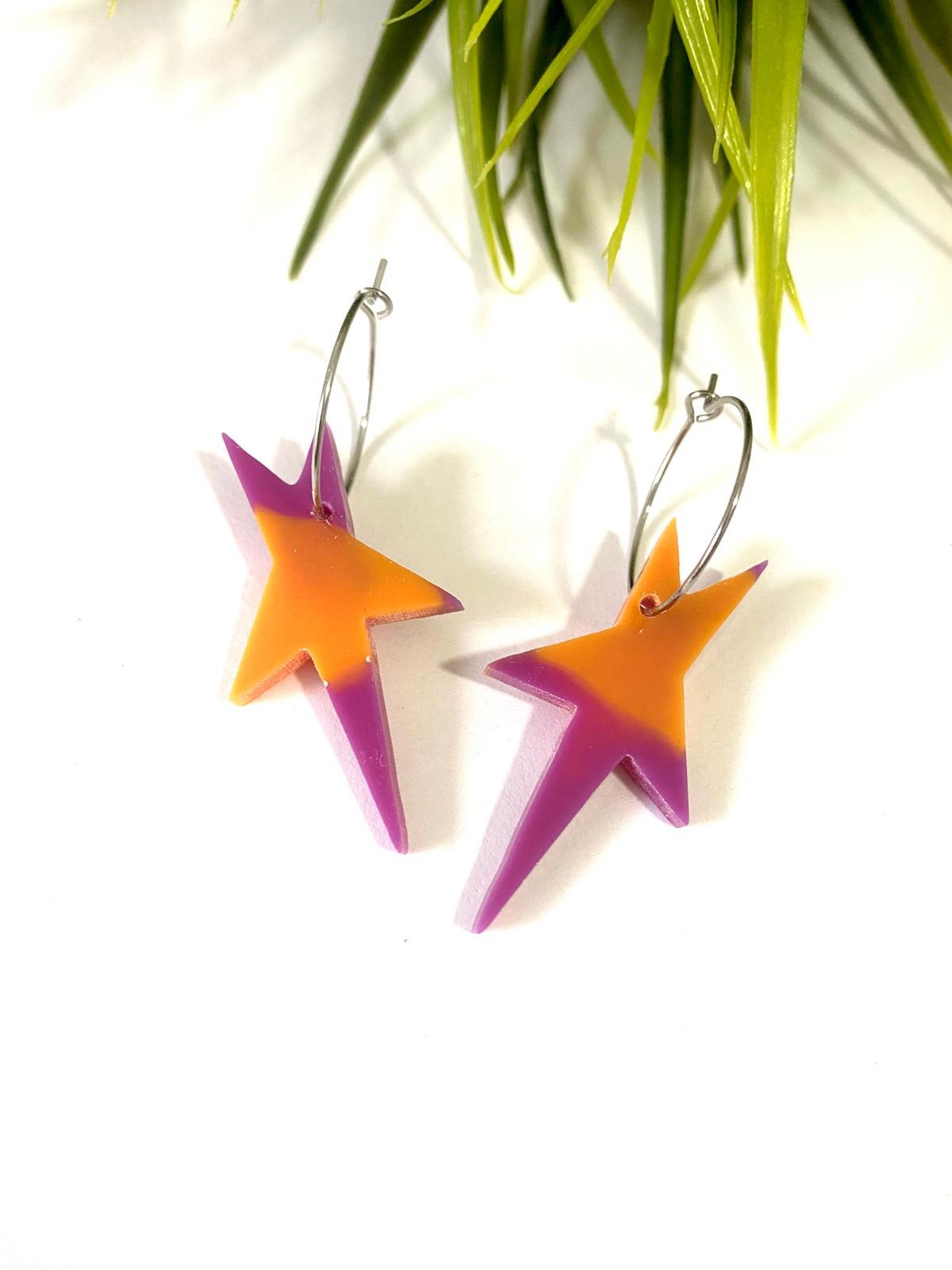 Pendientes Estrella malva y naranja de Lady Cactus