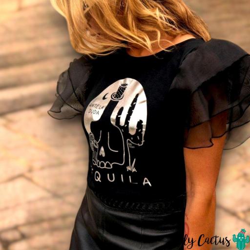 Camiseta "Tequila" Organza Negra de Aire Retro [5]
