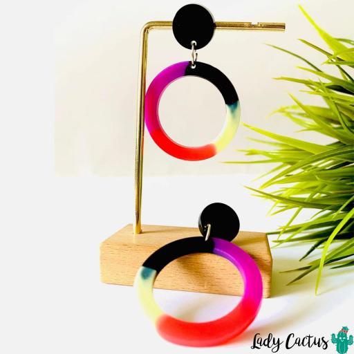 Aretes Multicolor Lila Rojo Amarillo Lady Cactus