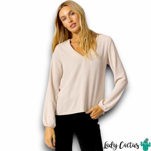 Blusa Beige con Escote en Pico de Tiffosi
