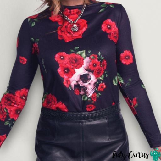 Camiseta Rosas y Calaveras Negra Aire Retro [1]