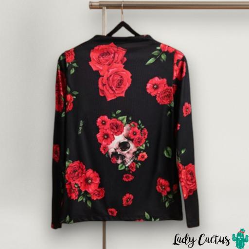 Camiseta Rosas y Calaveras Negra Aire Retro [2]