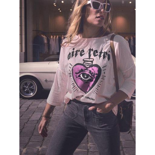 Camiseta " Salvaje de corazón" rosa de Aire Retro [0]