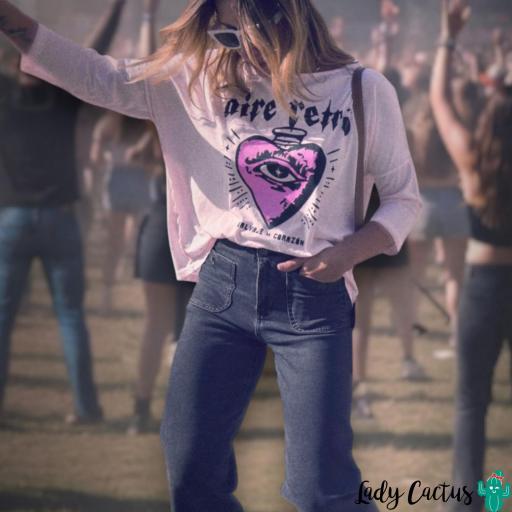 Camiseta Salvaje de Corazón Rosa Aire Retro [6]