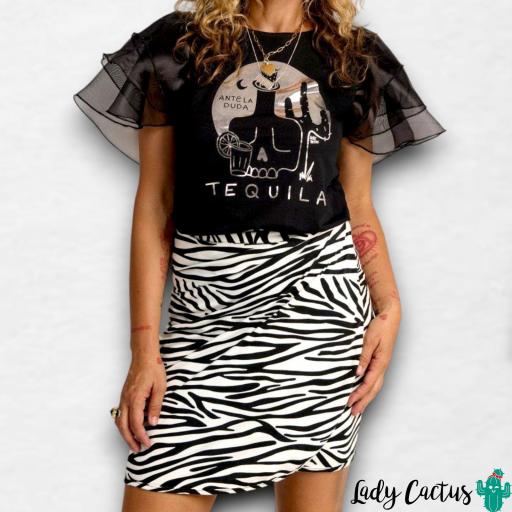 Camiseta "Tequila" Organza Negra de Aire Retro [1]