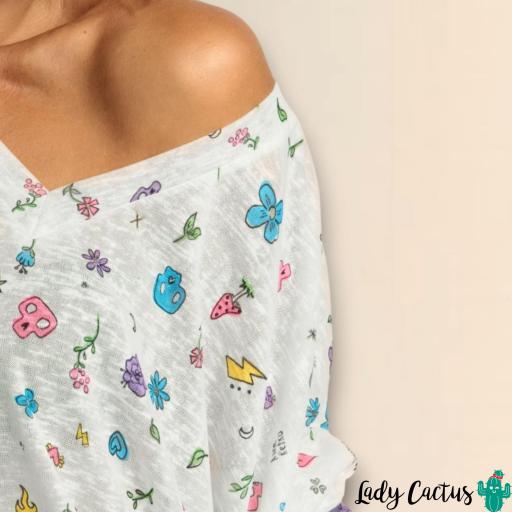 Camiseta Oversize Dibujitos de Aire Retro – Jersey fino efecto lino [3]