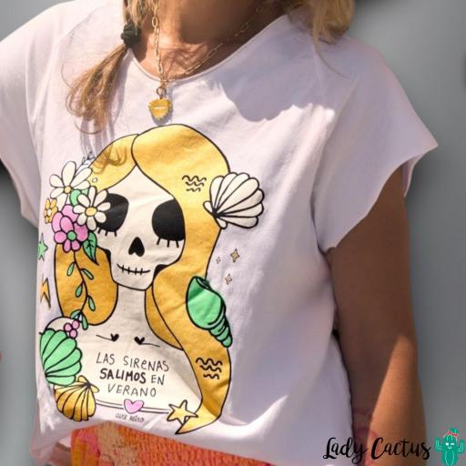 Camiseta Chica "Sirena" Blanca de Aire Retro [3]