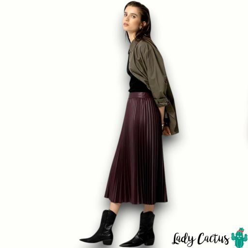 Falda Kyoto de Tiffosi – Midi plisada efecto piel Violeta Higo [2]