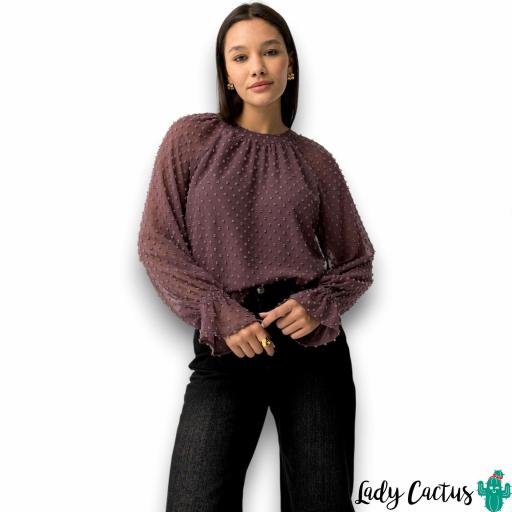 Blusa Laurinda de Tiffosi en plumeti hierro [1]
