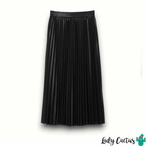 Falda Kyoto de Tiffosi – Midi plisada efecto piel negra [4]