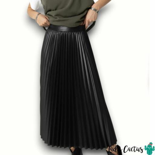 Falda Kyoto de Tiffosi – Midi plisada efecto piel negra [3]