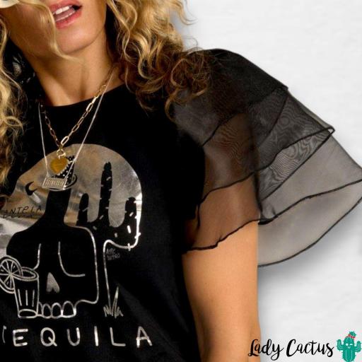 Camiseta "Tequila" Organza Negra de Aire Retro [2]