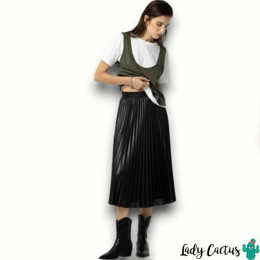 Falda Kyoto de Tiffosi – Midi plisada efecto piel negra [1]