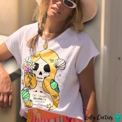 Camiseta Chica "Sirena" Blanca de Aire Retro [2]