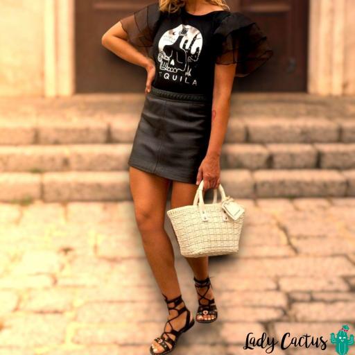 Camiseta "Tequila" Organza Negra de Aire Retro [6]