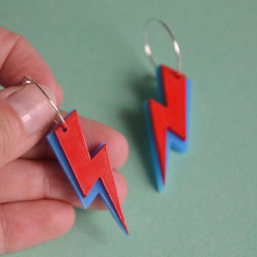 Pendientes Artesanales Rayo Bowie Azul y Rojo Lady Cactus [5]