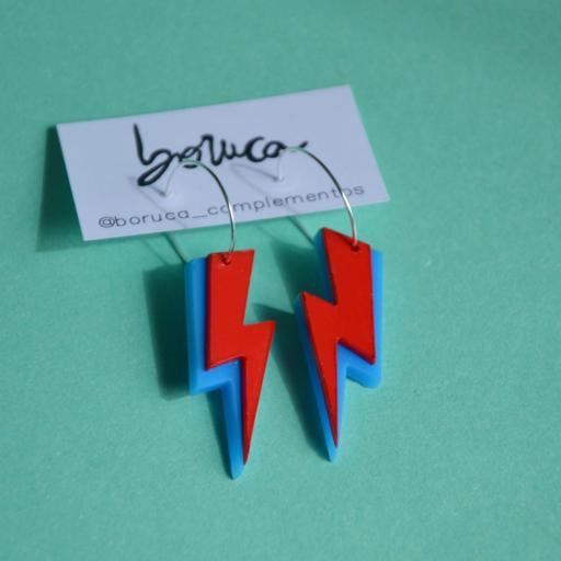 Pendientes Artesanales Rayo Bowie Azul y Rojo Lady Cactus [4]