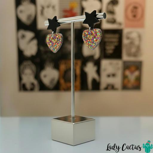 Pendientes Corazón Brillo Multicolor Lady Cactus [1]