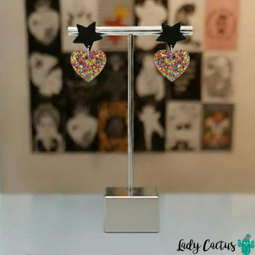 Pendientes Corazón Brillo Multicolor Lady Cactus