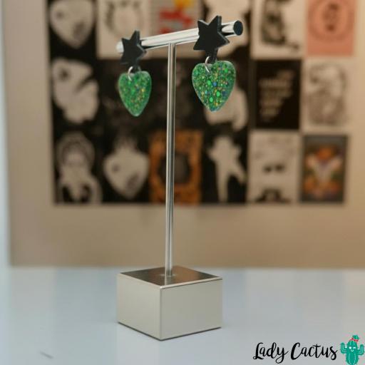 Pendientes Corazón Brillo Verde Lady Cactus [1]