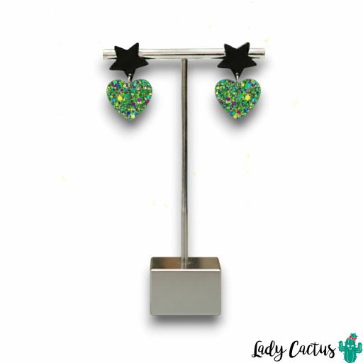 Pendientes Corazón Brillo Verde Lady Cactus [5]