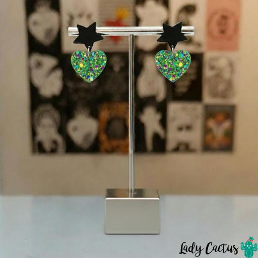 Pendientes Corazón Brillo Verde Lady Cactus