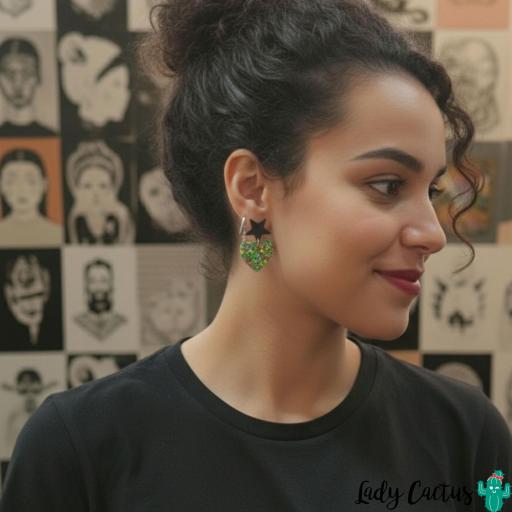 Pendientes Corazón Brillo Verde Lady Cactus [2]