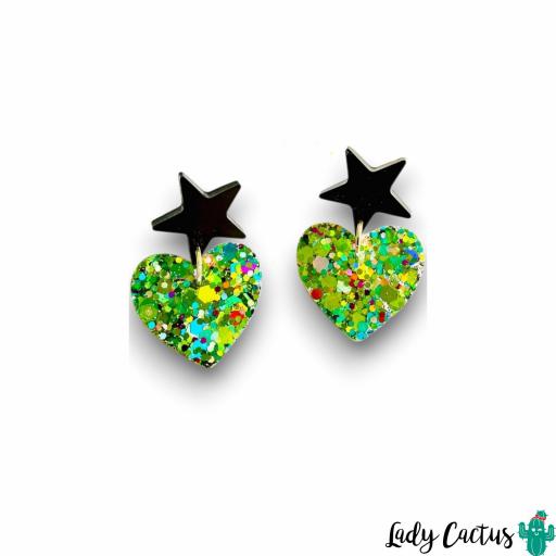 Pendientes Corazón Brillo Verde Lady Cactus [4]