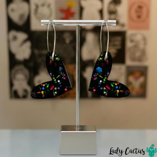Pendientes Corazón brilli negro verdosos Lady Cactus