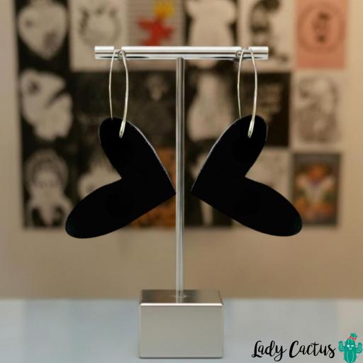 Pendientes Corazón brilli negro plomo  Lady Cactus