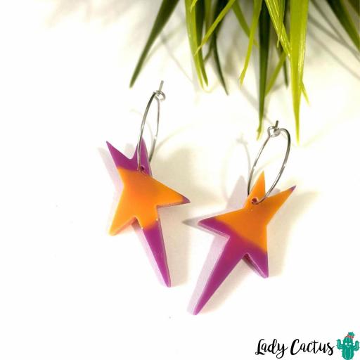 Pendientes Estrella malva y naranja de Lady Cactus