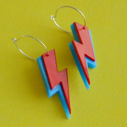 Pendientes Artesanales Rayo Bowie Azul y Rojo Lady Cactus [1]