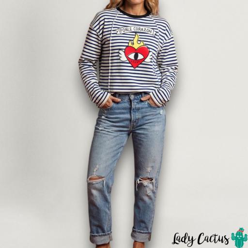 Sudadera Ponle Corazón Azul Blanca Aire Retro [3]