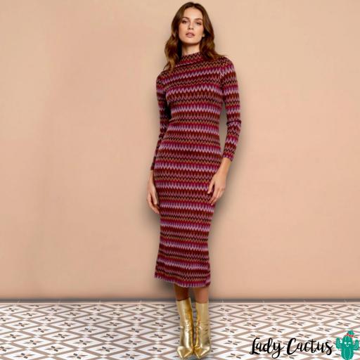 Vestido Roma de Minueto granate con estampado zigzag [0]
