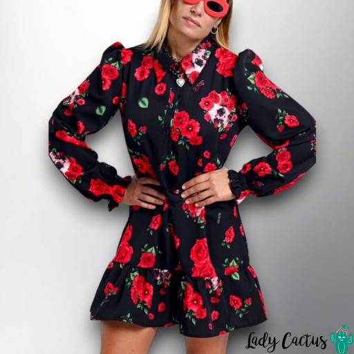 Vestido Rosas y Calaveras Corto Aire Retro [5]