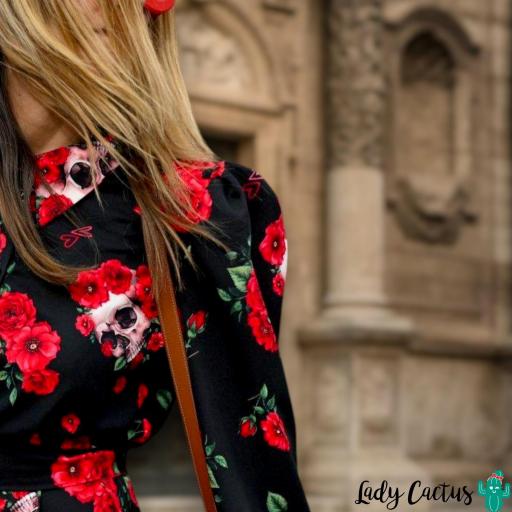 Vestido Rosas y Calaveras Corto Aire Retro [4]