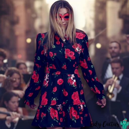 Vestido Rosas y Calaveras Corto Aire Retro [0]