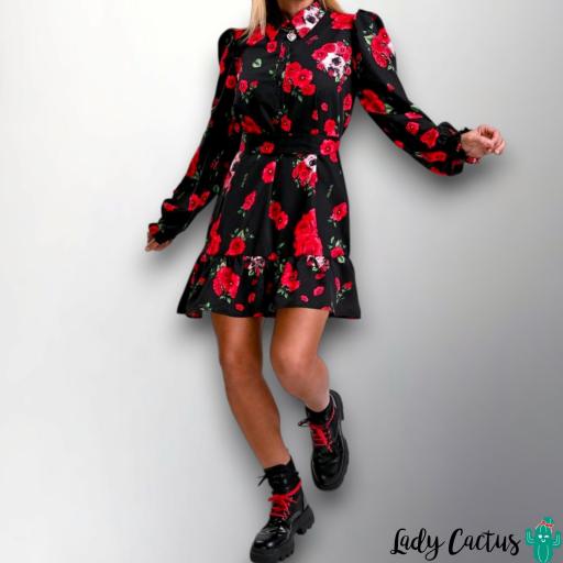 Vestido Rosas y Calaveras Corto Aire Retro [6]