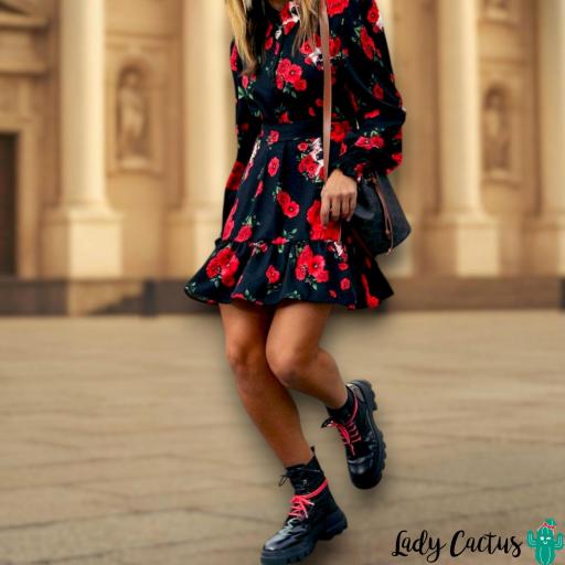 Vestido Rosas y Calaveras Corto Aire Retro [2]