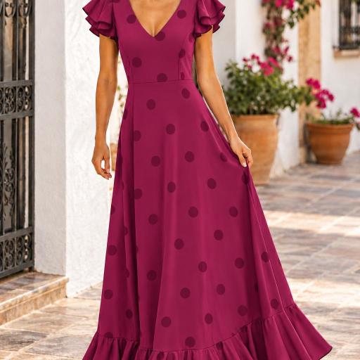 Bata Rociera de Lunares Elástica para Mujer – Vestido Flamenca  con Volantes Alice [3]