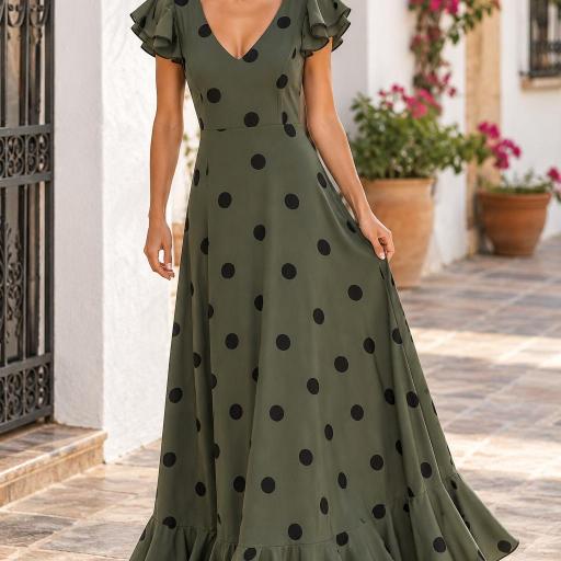 Bata Rociera de Lunares Elástica para Mujer – Vestido Flamenca  con Volantes Alice [2]