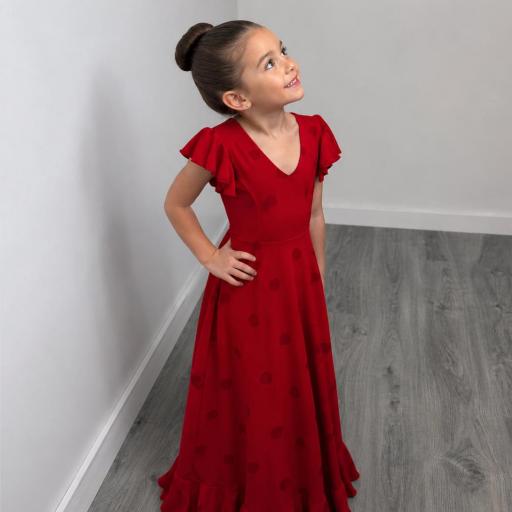 Bata Rociera de Lunares Elástica para Niña – Vestido Flamenca Largo con Volantes Alice [0]